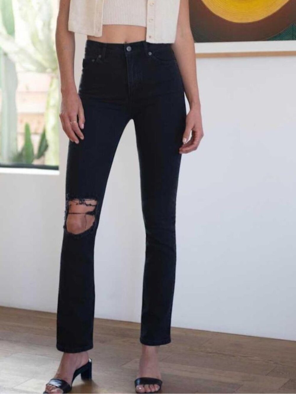 Reformation Liza High Rise Straight Long Jeans in black denim Size 27
